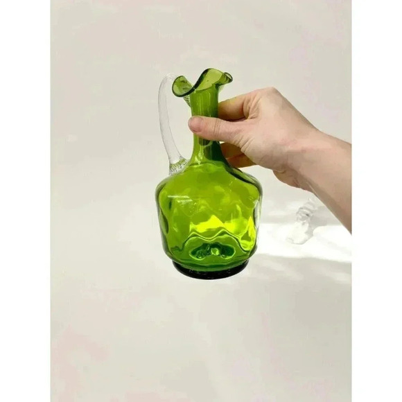 Antique Victorian 19th century green Handblown Vintage Glass Decanter w/ Stopper - Picture 5 of 10